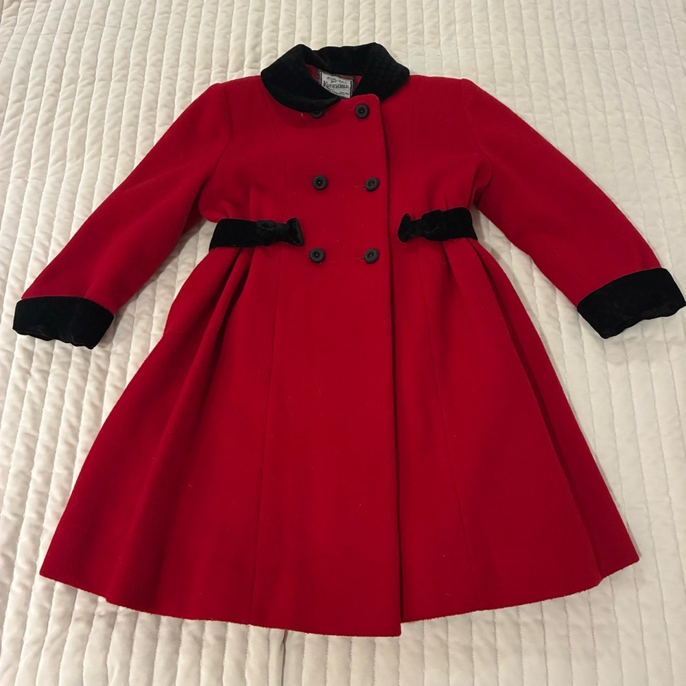 Rothschild Red Pea Coat with Black Details Vintage Size 5 Wool